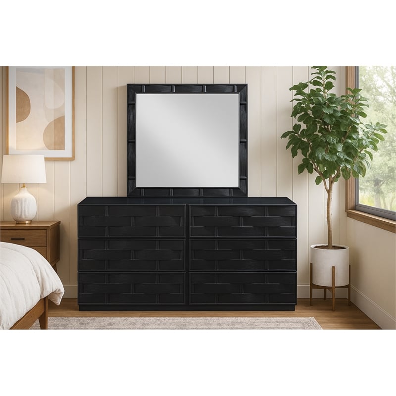 Meridian Furniture Weave Black Oak Veneer Mirror