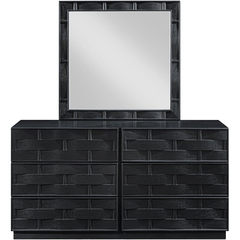 Meridian Furniture Weave Black Oak Veneer Mirror