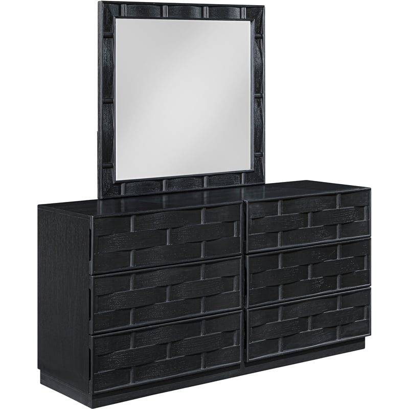 Meridian Furniture Weave Black Oak Veneer Mirror