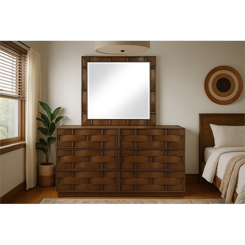 Meridian Furniture Weave Brown Oak Veneer Mirror