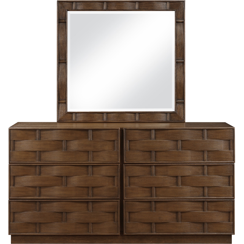 Meridian Furniture Weave Brown Oak Veneer Mirror