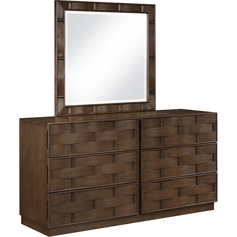 Meridian Furniture Weave Brown Oak Veneer Mirror