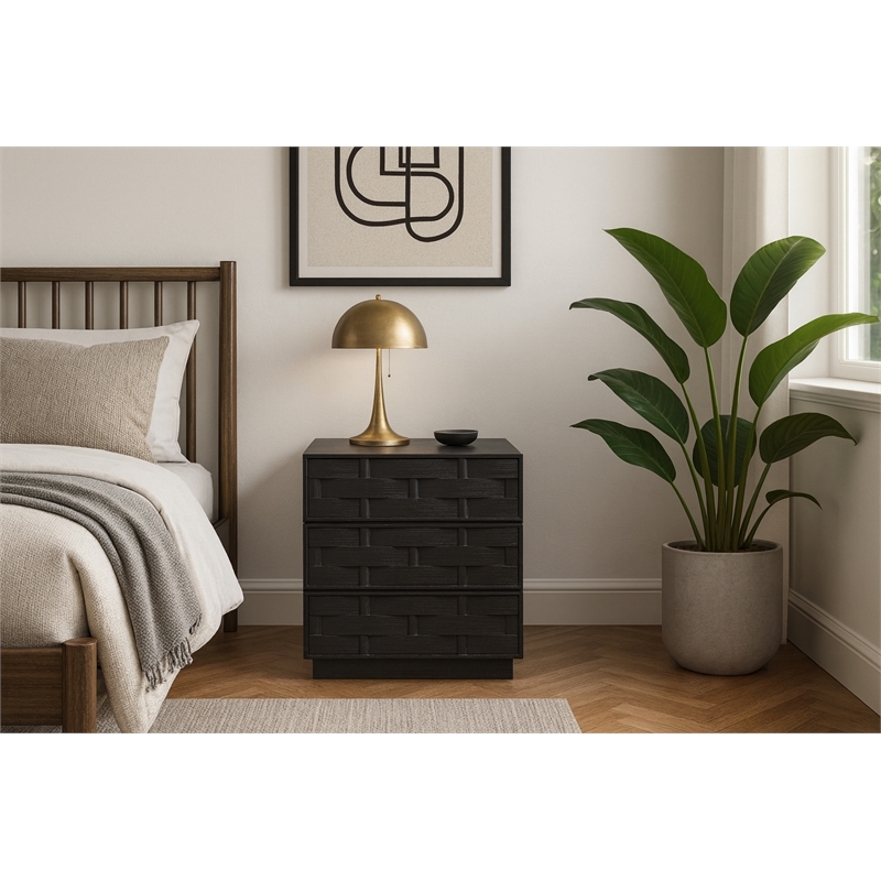 Meridian Furniture Weave Black Oak Veneer Night Stand