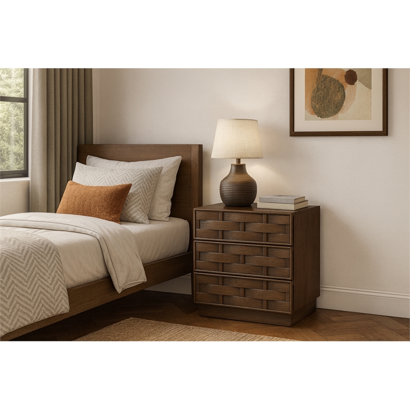 Meridian Furniture Weave Brown Oak Veneer Night Stand