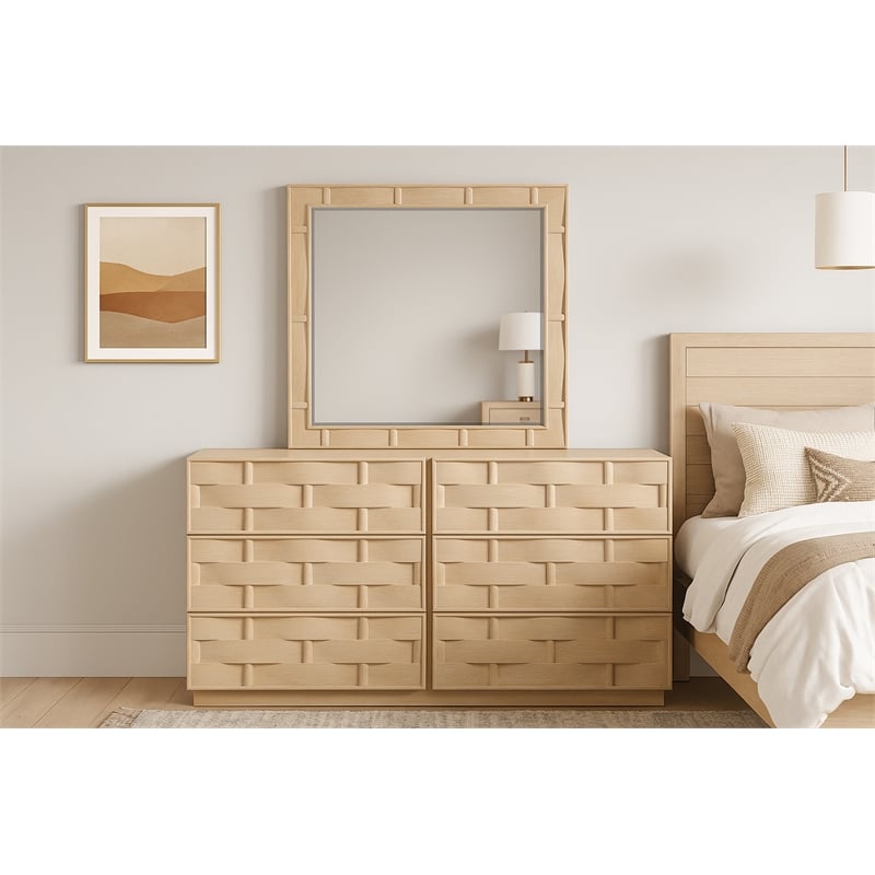 Meridian Furniture Weave Natural Oak Veneer Mirror