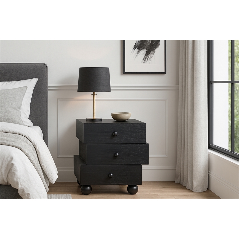 Meridian Furniture Askew Black Oak Veneer Night Stand