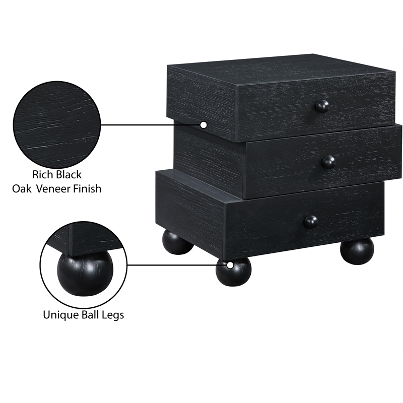 Meridian Furniture Askew Black Oak Veneer Night Stand