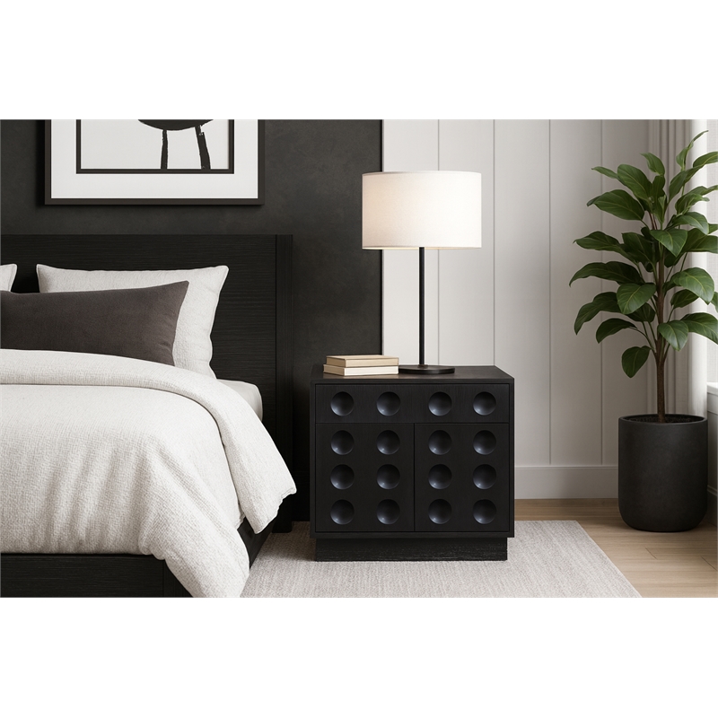 Meridian Furniture Compass Black Oak Veneer Night Stand
