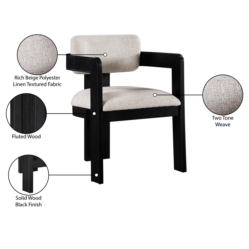 Meridian Furniture Sacha Beige Linen Textured Fabric Dining Chair (Set of 2)