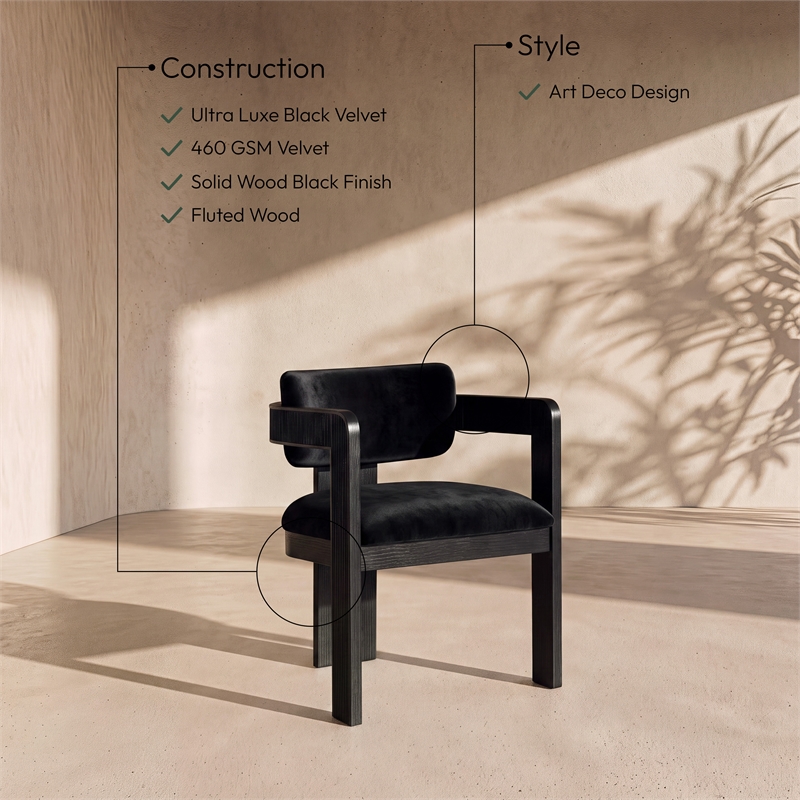 Meridian Furniture Sacha Black Velvet Dining Chair (Set of 2)