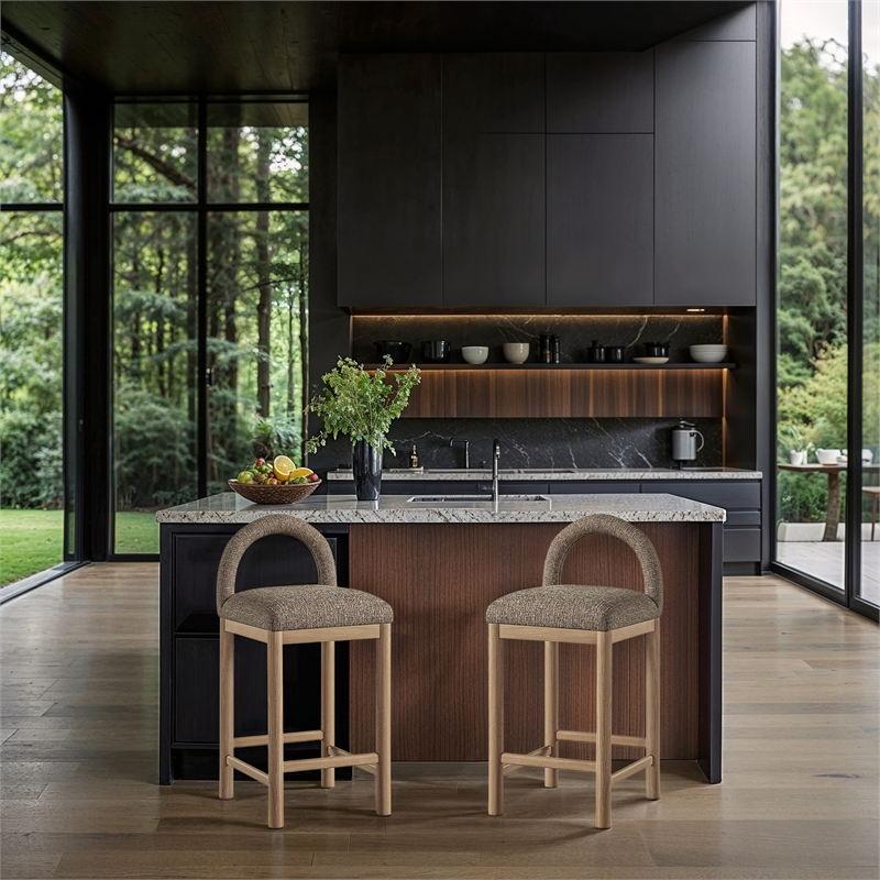 Meridian Furniture Conrad Brown Linen Textured Fabric Counter Stool