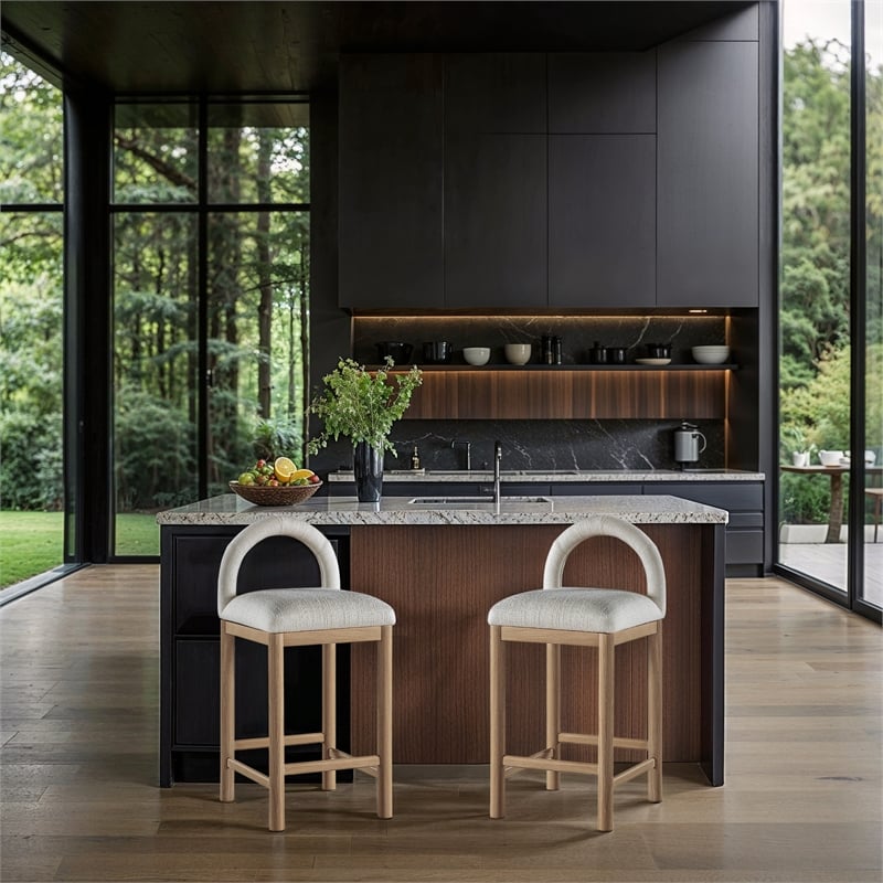 Meridian Furniture Conrad Cream Linen Textured Fabric Counter Stool