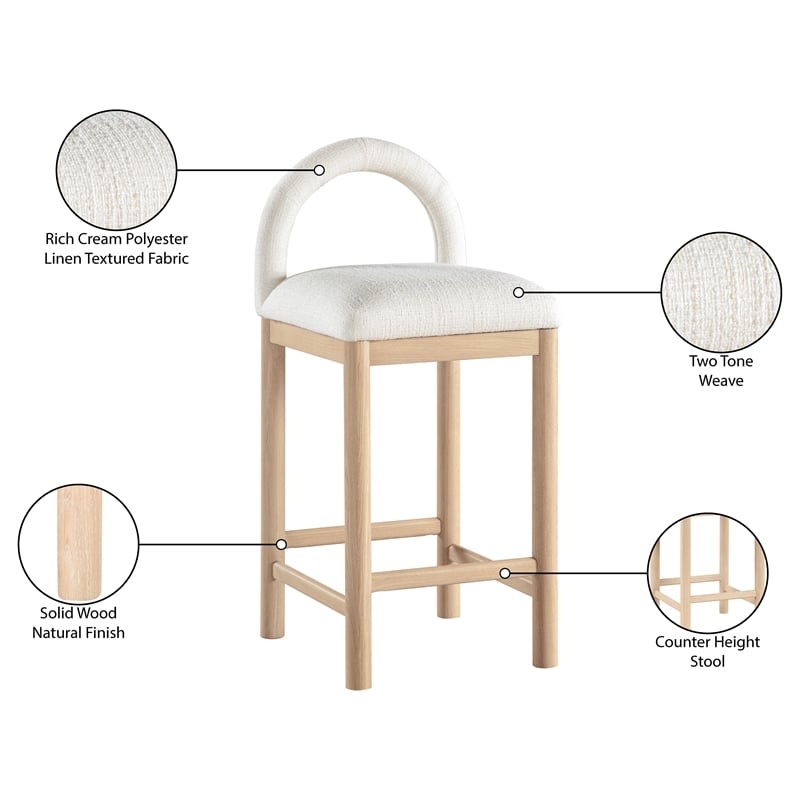 Meridian Furniture Conrad Cream Linen Textured Fabric Counter Stool