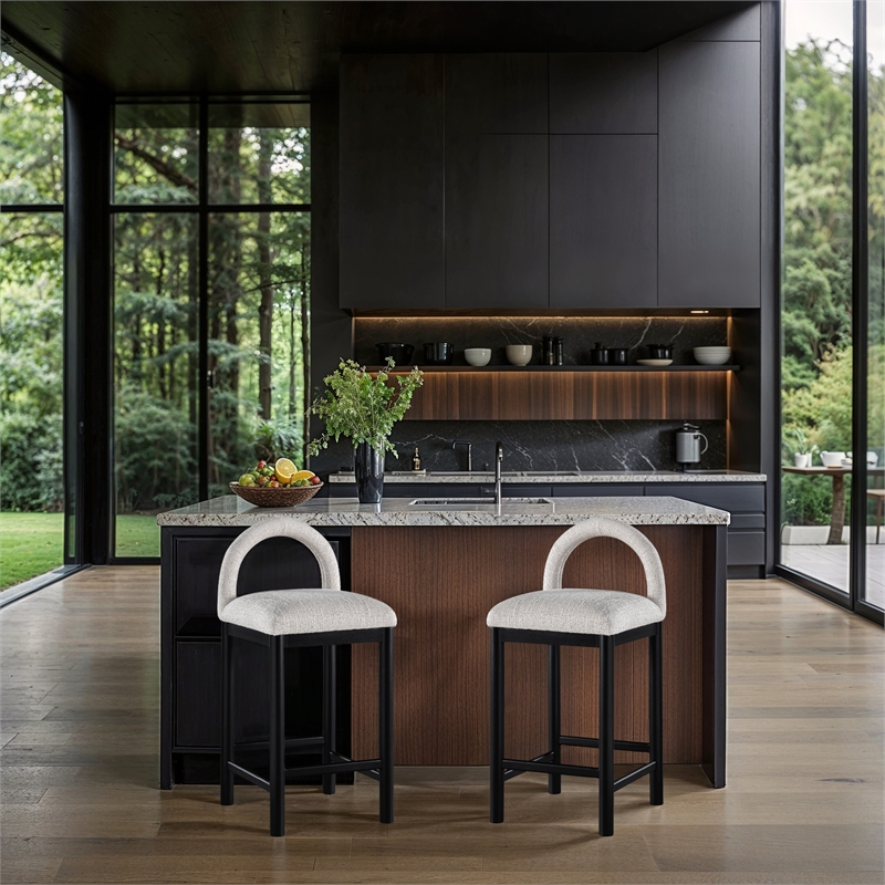 Meridian Furniture Conrad Cream Linen Textured Fabric Counter Stool