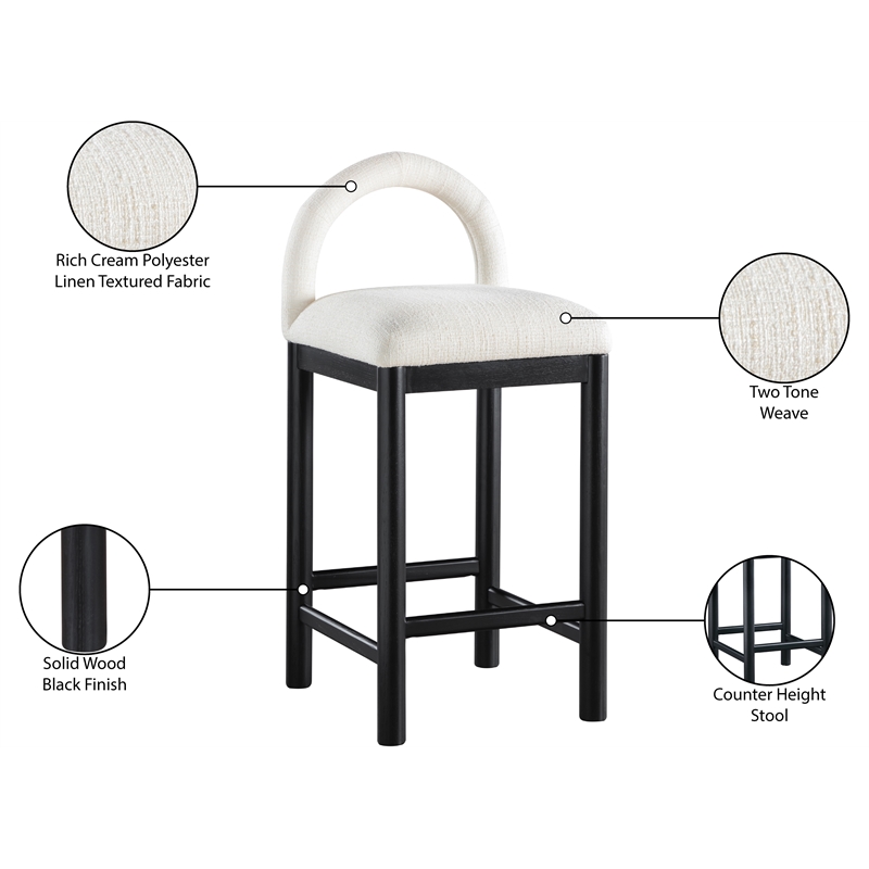 Meridian Furniture Conrad Cream Linen Textured Fabric Counter Stool