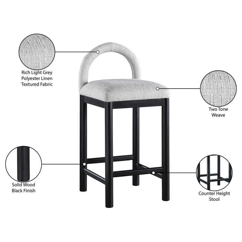 Meridian Furniture Conrad Grey Linen Textured Fabric Counter Stool