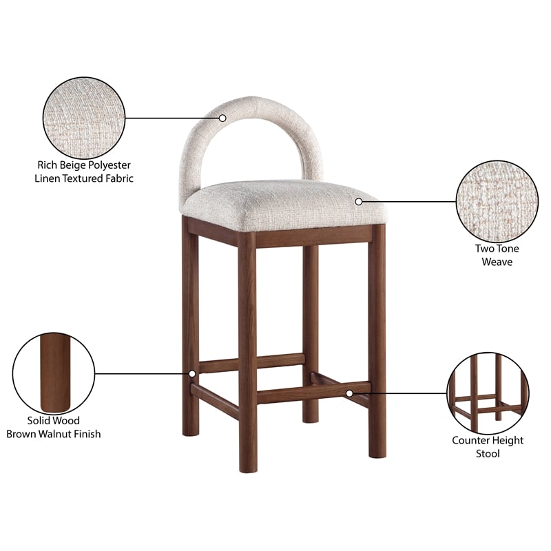 Meridian Furniture Conrad Beige Linen Textured Fabric Counter Stool