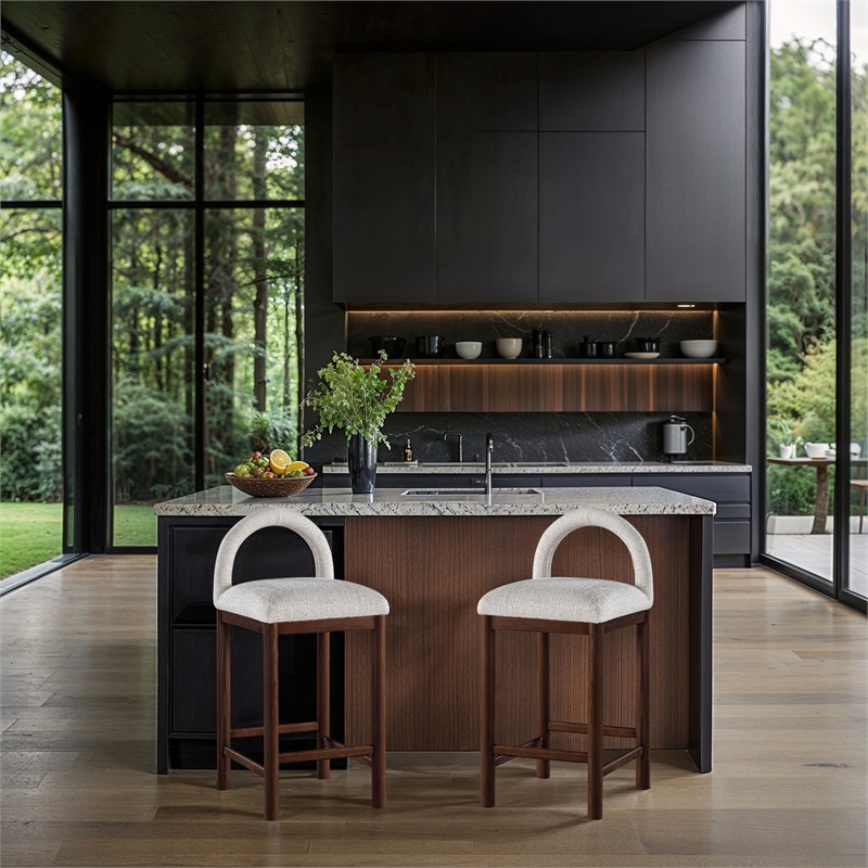 Meridian Furniture Conrad Cream Linen Textured Fabric Counter Stool