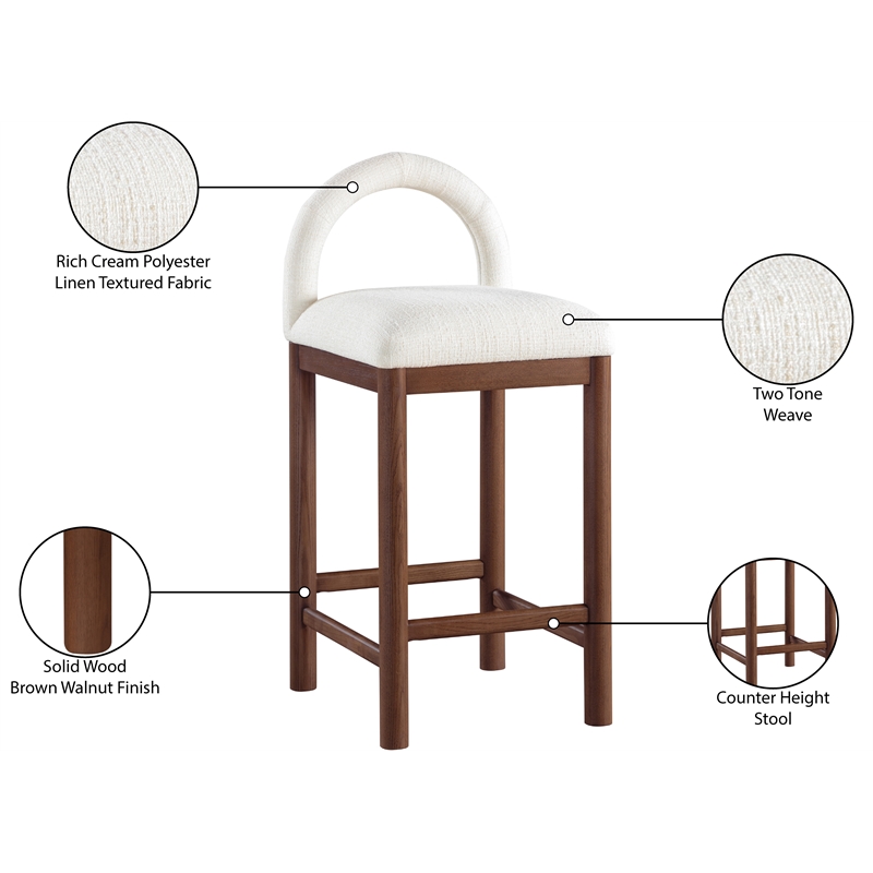 Meridian Furniture Conrad Cream Linen Textured Fabric Counter Stool