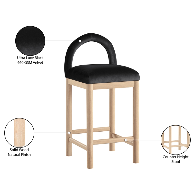 Meridian Furniture Conrad Black Velvet Counter Stool