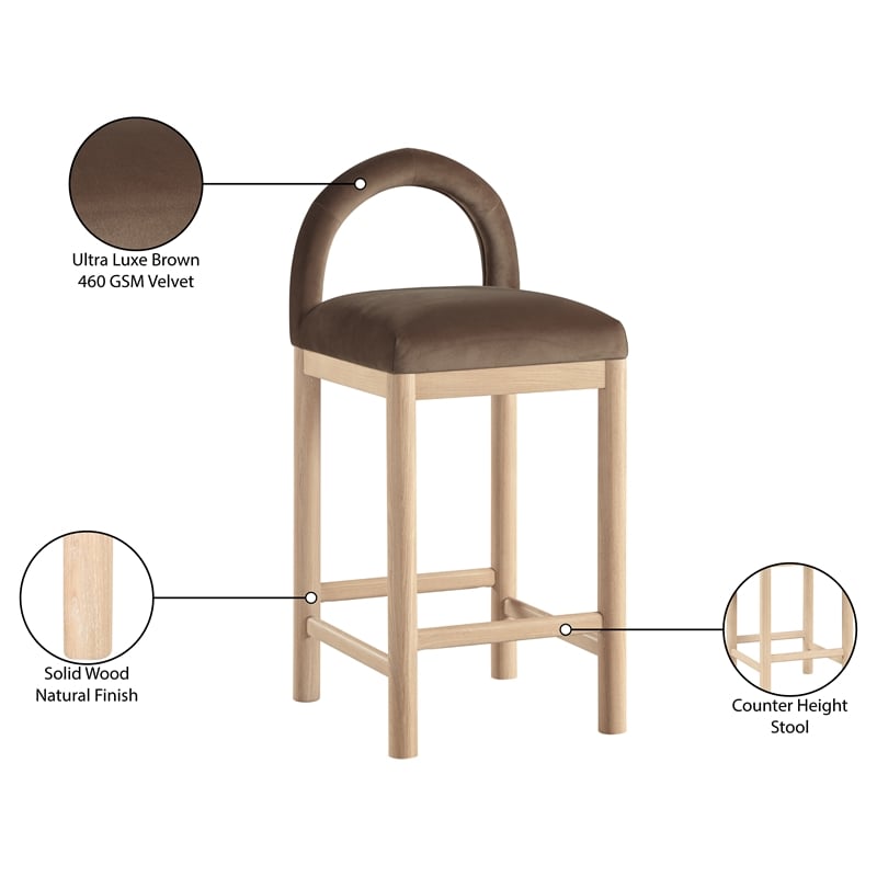Meridian Furniture Conrad Brown Velvet Counter Stool