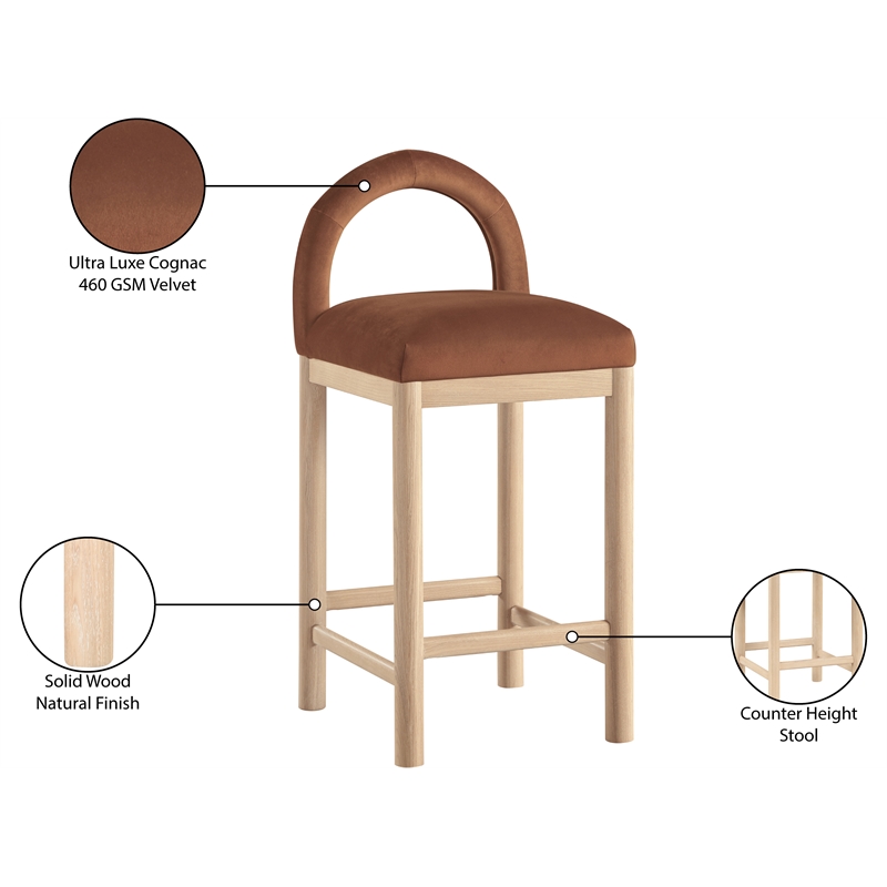 Meridian Furniture Conrad Cognac Velvet Counter Stool