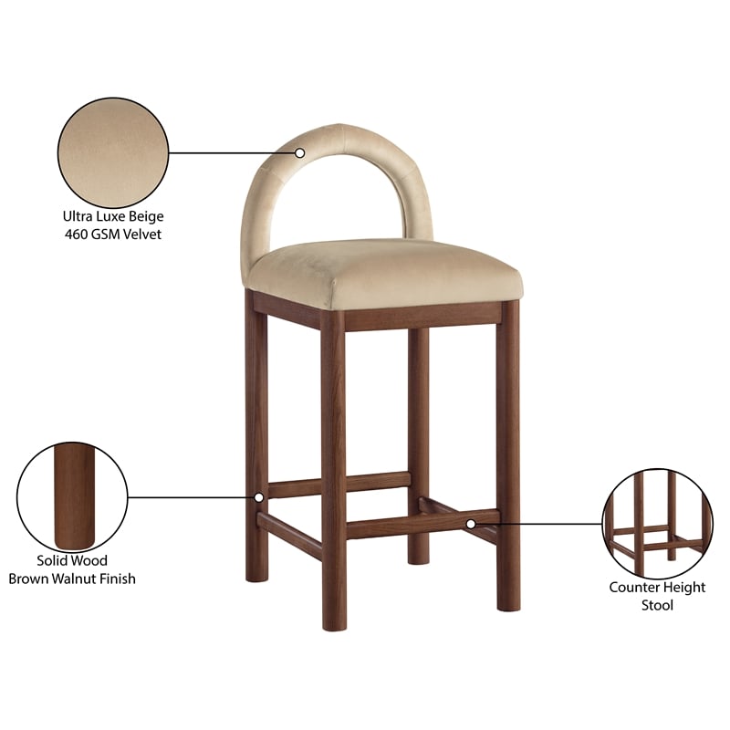 Meridian Furniture Conrad Beige Velvet Counter Stool