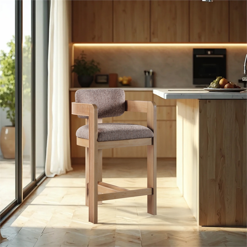 Meridian Furniture Sacha Brown Linen Textured Fabric Stool