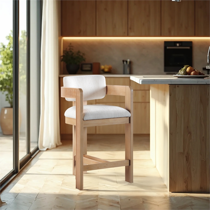 Meridian Furniture Sacha Cream Linen Textured Fabric Stool