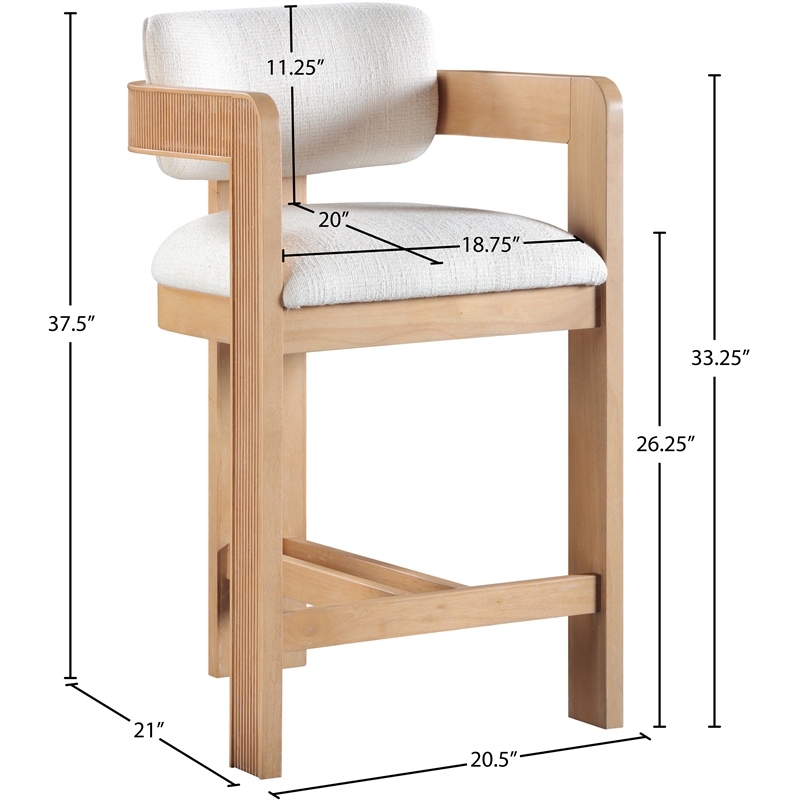 Meridian Furniture Sacha Cream Linen Textured Fabric Stool