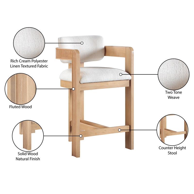 Meridian Furniture Sacha Cream Linen Textured Fabric Stool