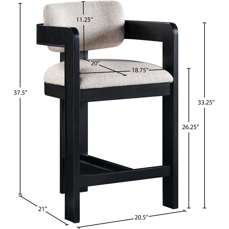Meridian Furniture Sacha Beige Linen Textured Fabric Stool