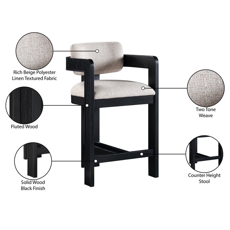 Meridian Furniture Sacha Beige Linen Textured Fabric Stool