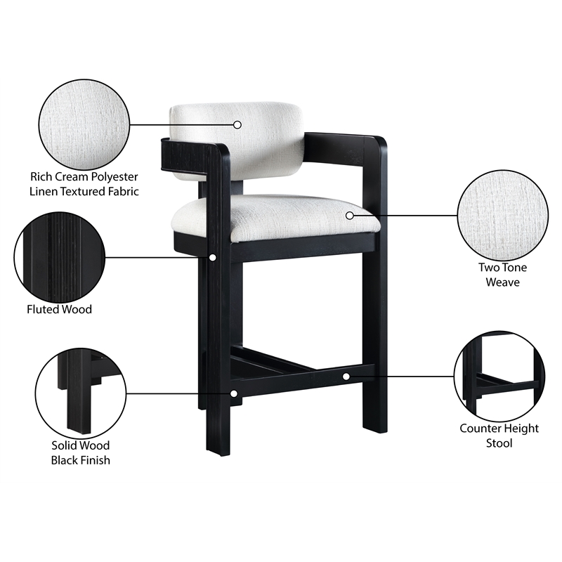 Meridian Furniture Sacha Cream Linen Textured Fabric Stool