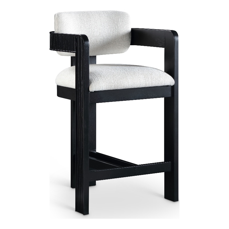 Meridian Furniture Sacha Cream Linen Textured Fabric Stool