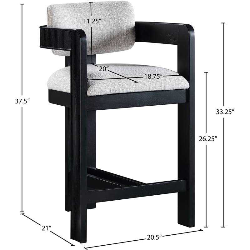 Meridian Furniture Sacha Grey Linen Textured Fabric Stool