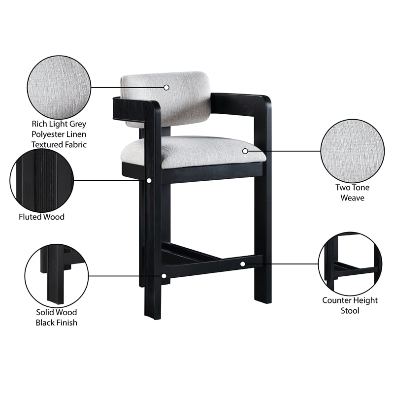 Meridian Furniture Sacha Grey Linen Textured Fabric Stool