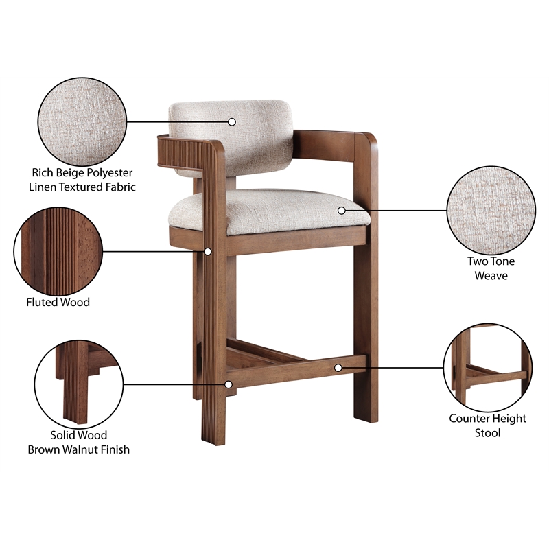 Meridian Furniture Sacha Beige Linen Textured Fabric Stool