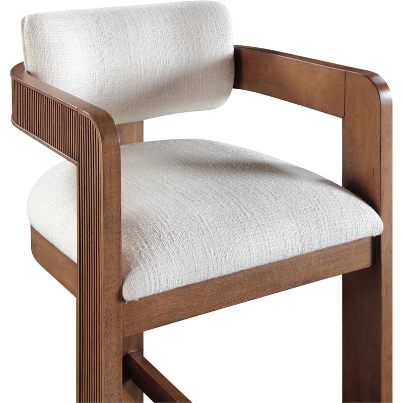 Meridian Furniture Sacha Cream Linen Textured Fabric Stool