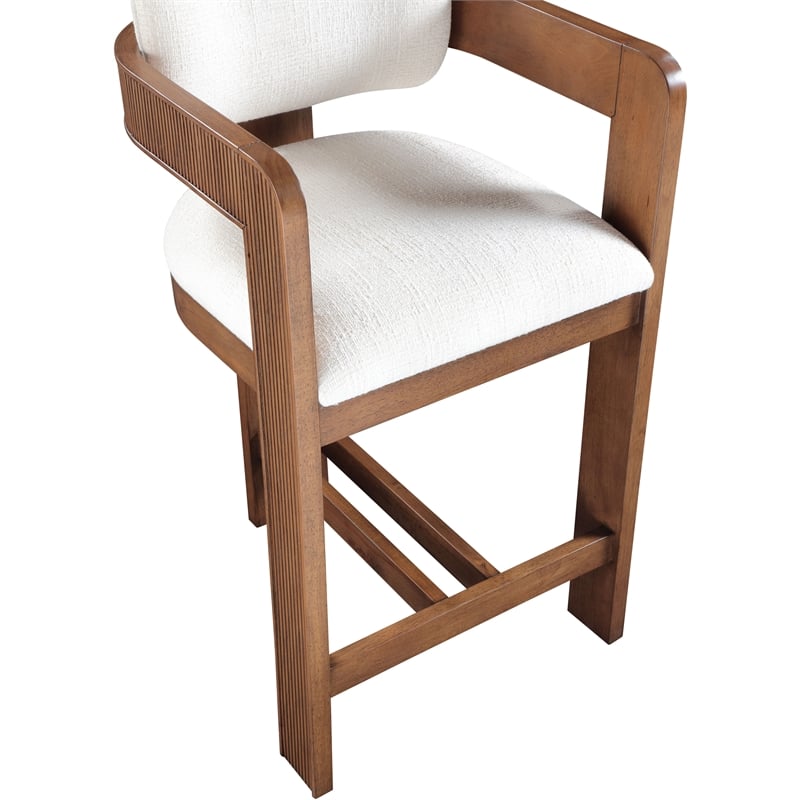 Meridian Furniture Sacha Cream Linen Textured Fabric Stool