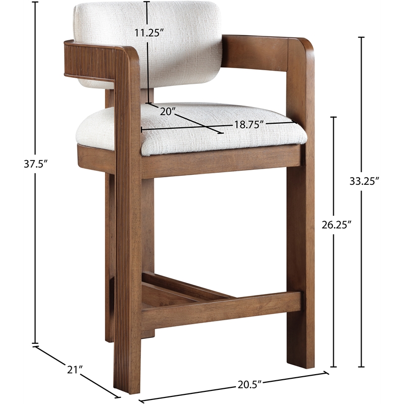 Meridian Furniture Sacha Cream Linen Textured Fabric Stool