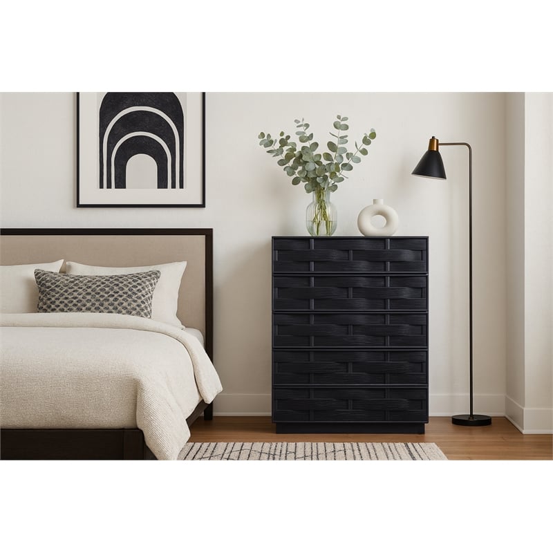 Meridian Furniture Weave Black Oak Veneer Chest