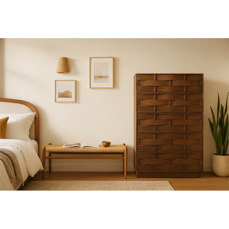 Meridian Furniture Weave Brown Oak Veneer Chest