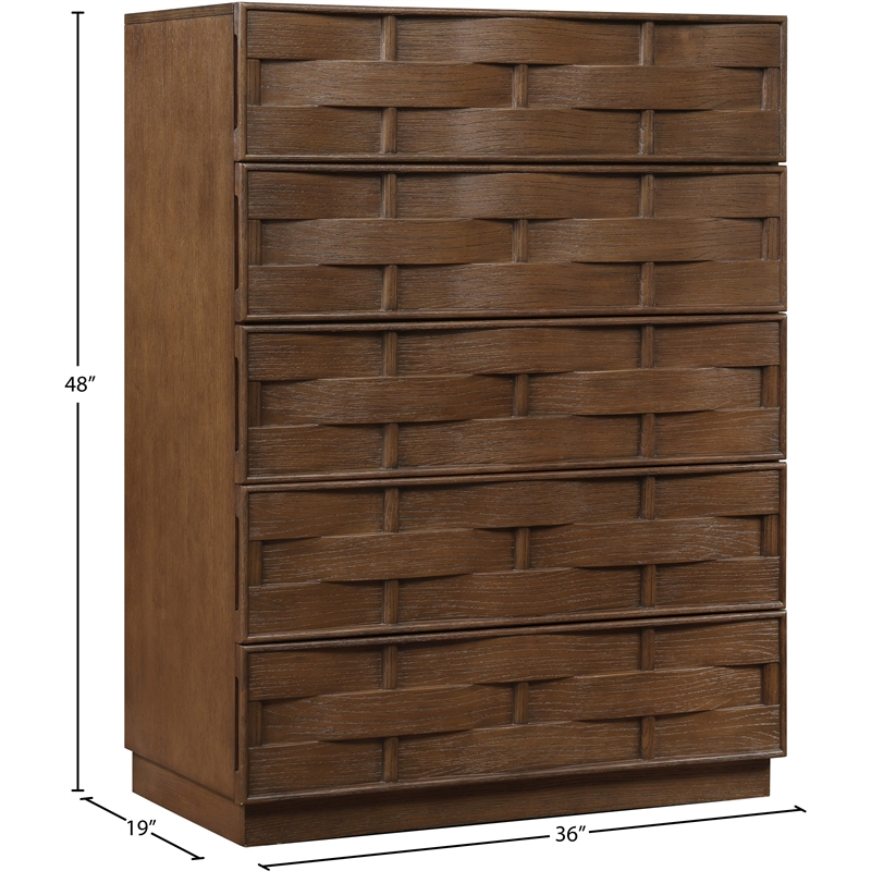 Meridian Furniture Weave Brown Oak Veneer Chest