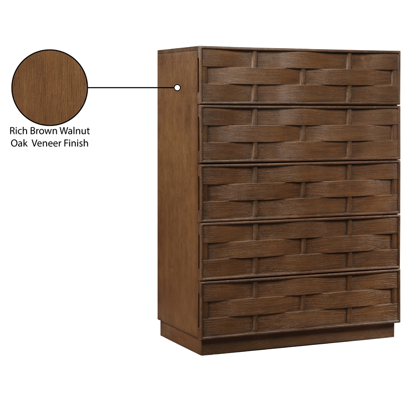 Meridian Furniture Weave Brown Oak Veneer Chest
