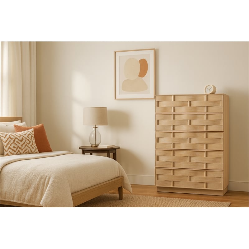 Meridian Furniture Weave Natural Oak Veneer Chest