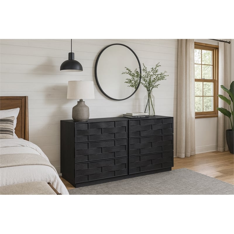 Meridian Furniture Weave Black Oak Veneer Dresser