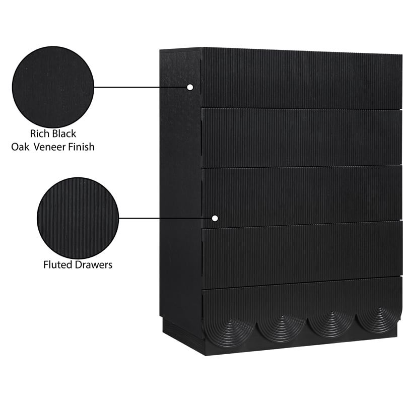 Meridian Furniture Scallop Black Oak Veneer Chest