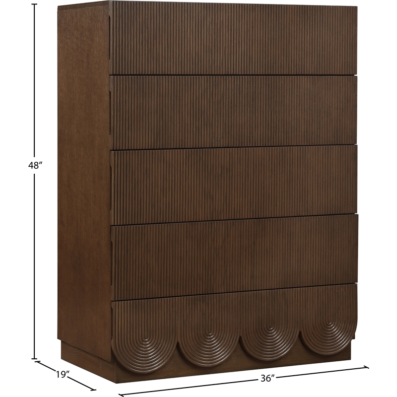 Meridian Furniture Scallop Brown Oak Veneer Chest