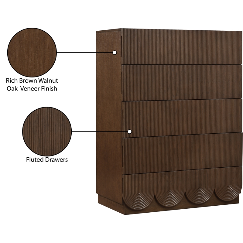 Meridian Furniture Scallop Brown Oak Veneer Chest